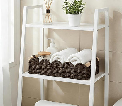 CubesLand Toilet Paper Storage Basket Organizer, Small Wicker Toilet Tank Top Decorative Baskets for Countertop, Handwoven Scalloped Basket w/handle for Home Decor, Living Room, Bedroom, Brown