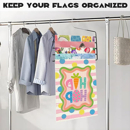 4 Pack Garden Flags Hangers,Garden Flag Holder,Garden Flag Storage Heavy Duty Multi Layers Space Saving Hangers,Non Slip 5 Tier Open-Ended Pants Hanger for Garden Flags Jeans Trouser Pants Hangers