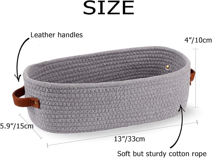 2 Pack Cotton Rope Small Woven Basket,Toilet Paper Basket,Room Storage Basket with Handles for Bathroom, 13"x5.9"x4" Gary