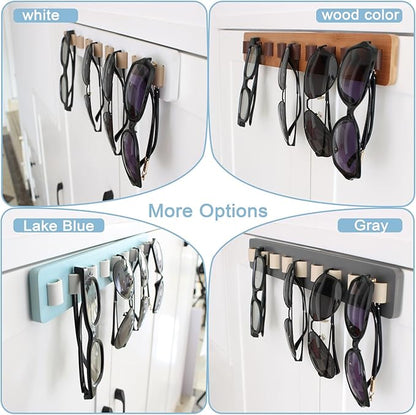 Sunglasses Organizer Wall Mounted Wood Sunglass Holder for Home Glasses Holder/Sunglasses Rack,Home Decor (Lake Blue-1pcs-long)