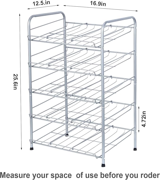 MOOACE Can Rack Organizer, 5 Tier Can Storage Dispenser Holds up to 60 Cans, Can Organizer, Great for The Pantry Shelf, Kitchen Cabinet or Counter-top, Cabinet, Canned Food Organizer, Silver
