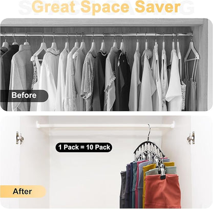 Legging Organizer for Closet, Metal Yoga Pants Hangers 1 Pack w/10 Clips Holds 10 Leggings, Space Saving Hanging Closet Organizer w/Rubber Coated Closet Organizers and Storage, Black