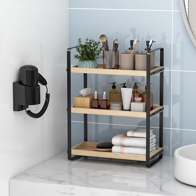 HNRLOY Bathroom Counter Organizer,Bathroom Countertop Organizer,Counter Shelf,Countertop Storage,Organization and Storage,Makeup Shelf,Sink Caddy(Burlywood 3 Tier)