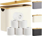 Lifewit Toilet Paper Storage Holder for 9 to 12 Rolls, Free Standing Toilet Paper Basket Stand with Bamboo Lid, Collapsible Fabric Bathroom Organizer Box for Mega Rolls, 23L, Large, White