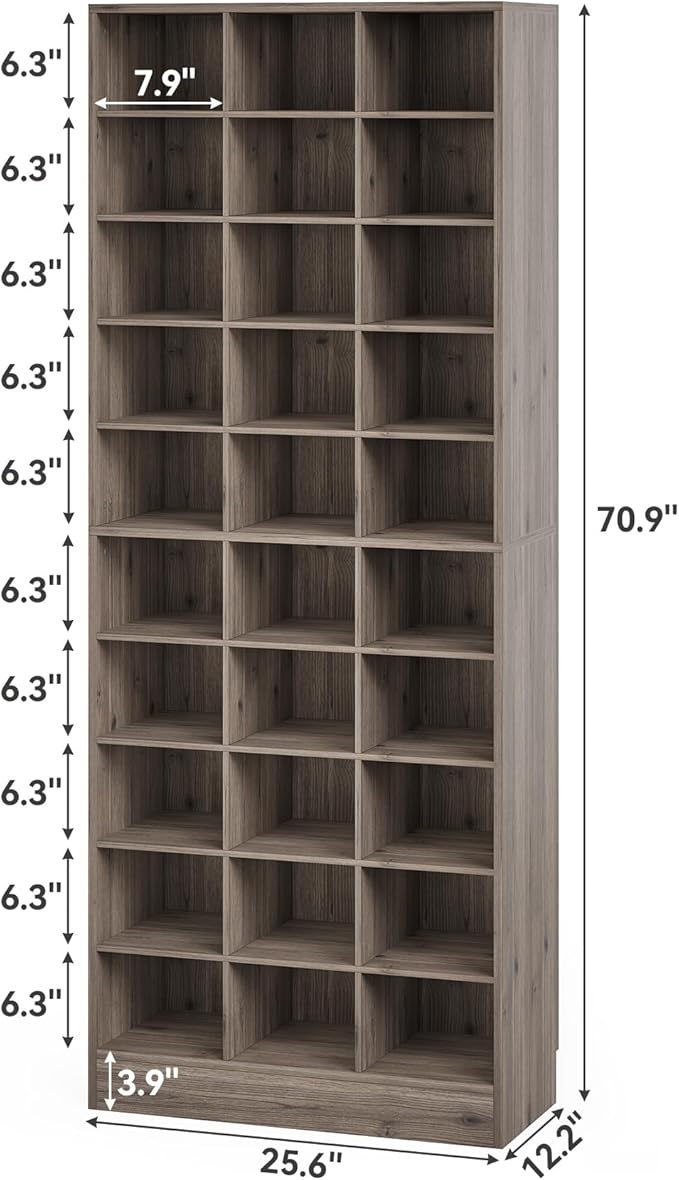 LITTLE TREE 70.9" Tall Shoe Rack, 10-Tier Freestanding Shelf, Max. Store 30 Pairs, Shoe Cabinet Organizer for Living Room, Entryway, Cloakroom, Grey