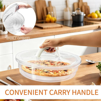 2 Pack 12 Inch Food Storage Container with Lid and Handle, Round Plastic Pizza Slice Storage Container, Reusable Pie Carrier Keeper for Food Cake Cheesecake, Clear