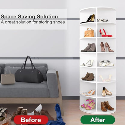 Ywin Rotating Shoe Rack Tower, Free Standing 360°Spinning Shoe Organizer, Vertical Handbag Rotate Shoes Closet Organization (7 Tier)