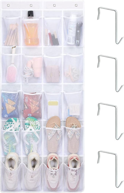 F-color Large Hanging Organizer - Over the Door Shoe Organizer, Cruise Essentials for Closet & Pantry, 20 Breathable Mesh Pockets, Space Saving Hanging Storage Holder with 4 Heavy-Duty Metal Hooks