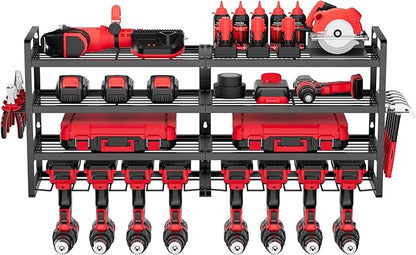 VEVOR Power Tool Organizer Wall Mount, 4-Layer Storage Rack with 8 Drill Holders, Tools Holder and Storage Rack with Screwdriver Holder, Garage Tool Organizer for Garage, Workbench, and Workshop