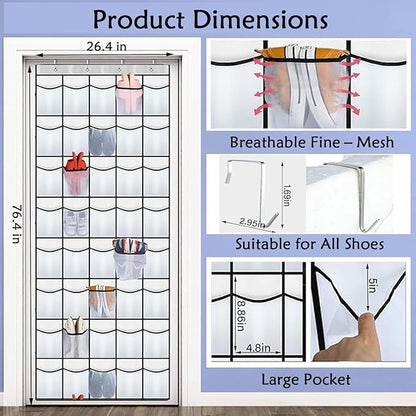 40 Over the Door Shoe Organizer, Hanging Shoe Organizer, for Closet Behind the Door Storage Holder for Entryway Bedroom Dorm, Both men's and women's shoes can be stored (White)