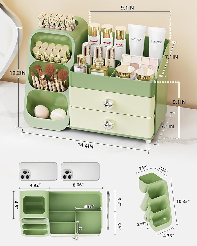 Anylady Large Capacity Makeup Organizer Countertop with Makeup Brush Holder for Vanity, Thickened Material, Bathroom Countertop Organizer Skin Care Perfumes Storage, Teen Girl Gifts for 13-25 Year
