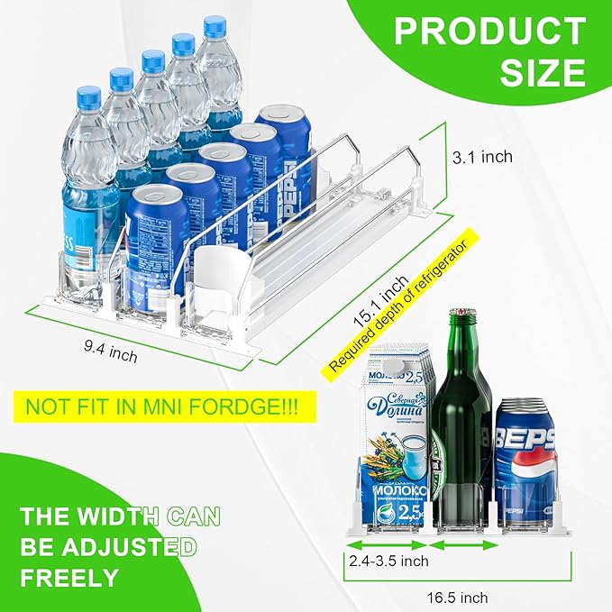 2025 Drink Organizer for Fridge, Upgrade Soda Can Dispenser for Refrigerator, Automatic Pusher Glide Fridge Can Organizer for Refrigerator, Fridge Soda Can Organizer (3 Rows white)
