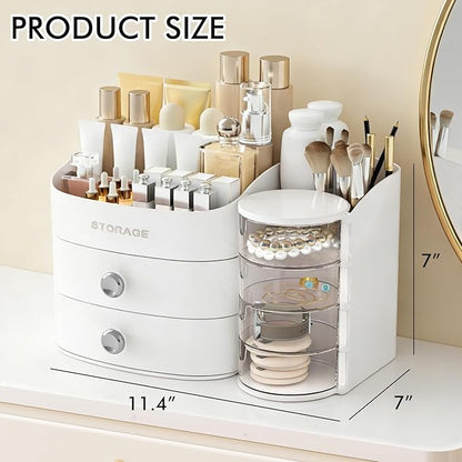 Makeup Organizer Countertop with Drawers, Make up Organizers for Vanity, Skincare Jewelry Earring Organizers, Cosmetic Display Cases Makeup Storage for Bedroom & Bathroom, Ideal Gifts for Women(White)