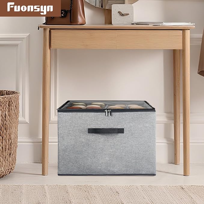 2 Pack Shoe Organizer, Shoe Storage Box with Clear Cover, Adjustable Dividers Fits 16-32 Pairs Shoe Boxes, Organizador de Zapatos, Grey