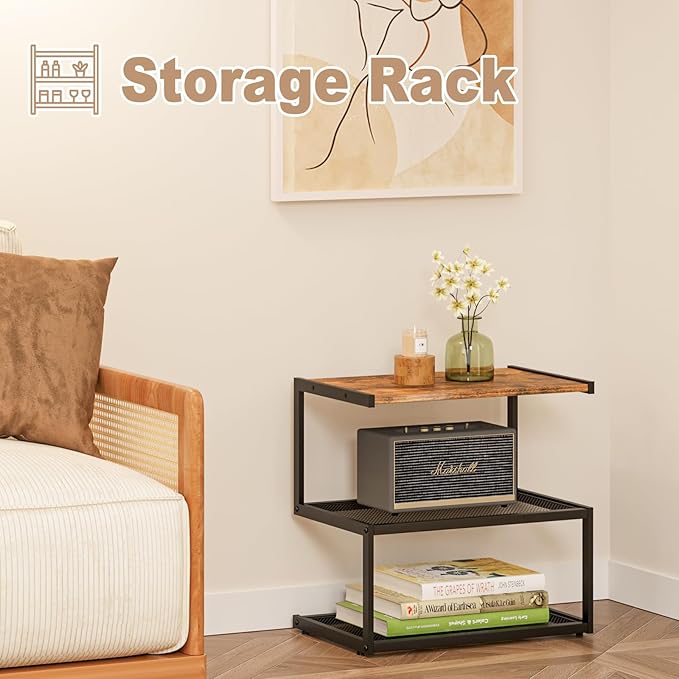 Shoe Rack, Unique 5-Shaped Free Standing Shoe Shelf, 3-Tier Wooden Shoe Organizer with Wooden Top and Steel Frame for Front Door Entrance, Entryway, Hallway, 16.54" D x 10.24" W x 16.14" H