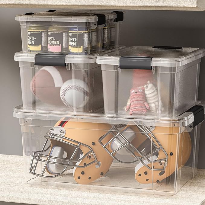 Superio Storage Bins with Lids- 4 Pack, 21 Qt Clear Boxes for Organizing, Stackable Plastic Containers- BPA Free, Non-Toxic, Odor Free, Organizer for Home, Office, Dorm