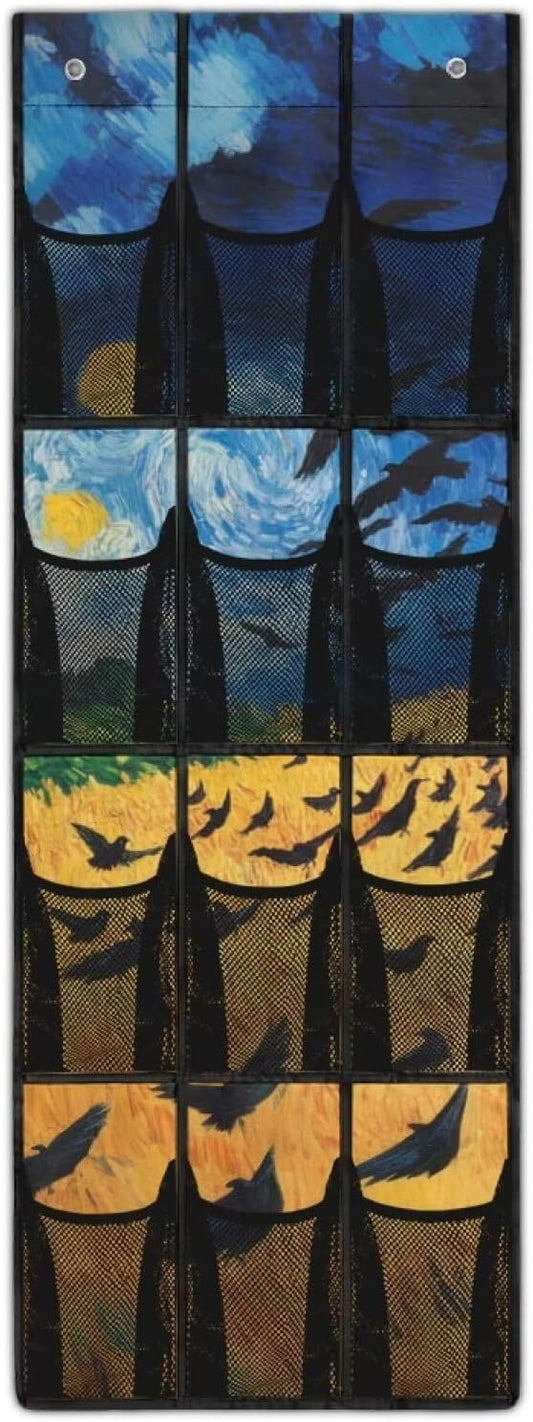 Door Hanging Organizer, Wheatfield with Crow Collapsible Over the Door Shoe Organizer Heavy Duty Oxford Space Saving Large Hanging Storage Bag for Classroom Dorm Room Garage