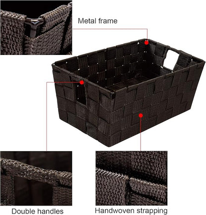 homyfort Woven Shelf Storage Tote Basket Bins Container, Storage Boxes Cube Organizer with Built-in Handles for Bedroom, Office, Closet, Clothes, Kids Room, Nursery 3pack(Brown)