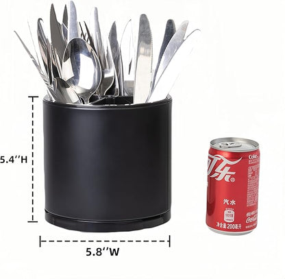 LIBODOUR Utensil Holder,360°Rotating Kitchen Utensil Holder For Counter,Cooking Silverware Organizer Stainless Steel Caddy Flatware Spoon Spatula Tool Cutlery Container