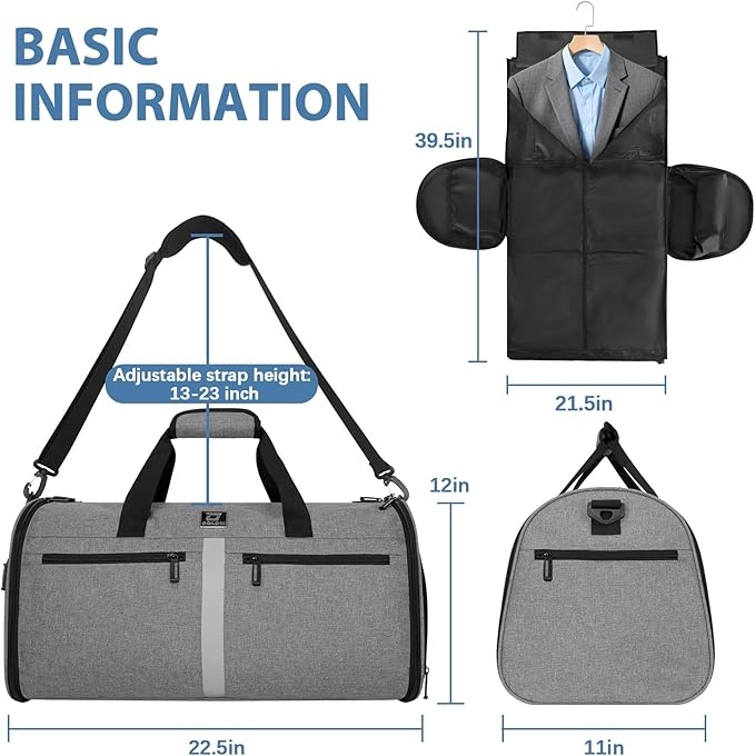 Garment Bags for Travel,50L Carry on Convertible Garment Duffle bag with Shoulder Strap,3 in 1 Hanging Suit Travel Bag with Shoulder Strap