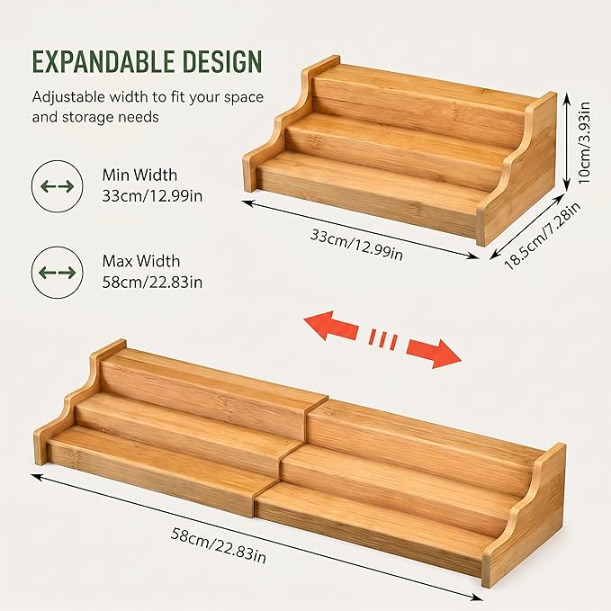 Expandable 3-Tier Bamboo Can Rack Organizer for Pantry, Adjustable Kitchen Cabinet Storage Shelf, Holds Up to 24 Cans, Natural Elegance
