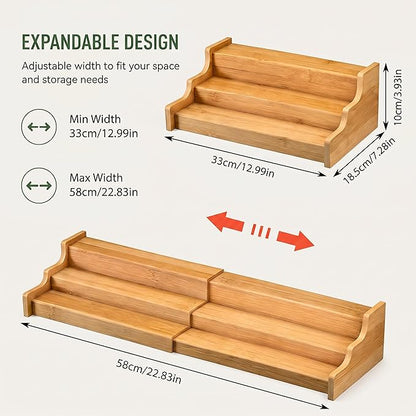 Expandable 3-Tier Bamboo Can Rack Organizer for Pantry, Adjustable Kitchen Cabinet Storage Shelf, Holds Up to 24 Cans, Natural Elegance