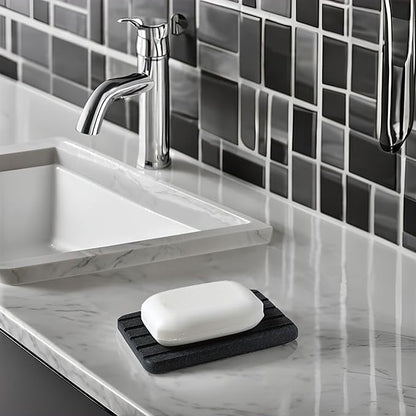 Diatomite Soap Dish 2 PCS, Drying Stone Tray, Kitchen Sponge Soap Holder Dispenser Fast Drying Dish Rack for Bathroom Shower (Silicone Feet, Gray)