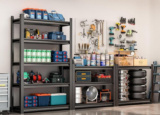 78" H Garage Shelving 2400LBS Capacity Heavy Duty Storage Shelves, Adjustable 5 Tier Metal Industrial Shelf for Kitchen, Utility Room, Warehouse and Basement,18" Dx36 Wx78 H, Black