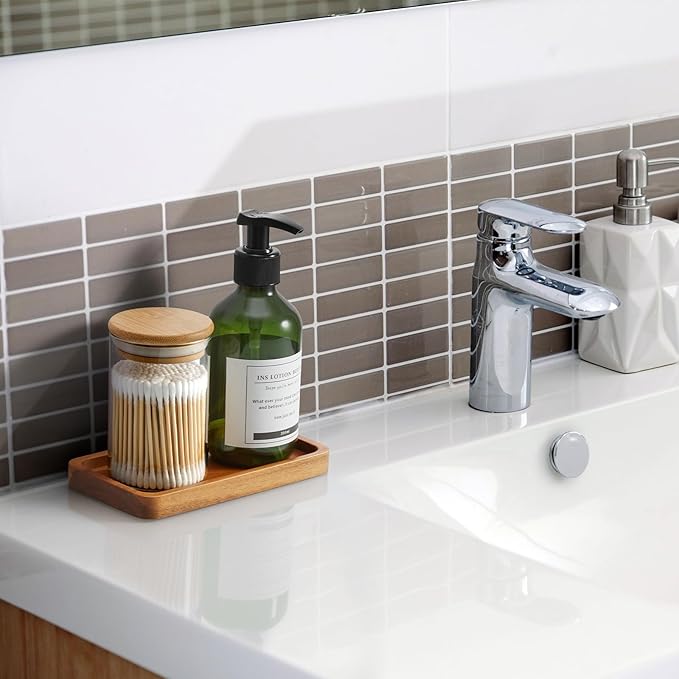 ALELION 6" Small Tiny Bathroom Vanity Tray for Counter - Acacia Wood Dish Soap Dispenser Tray for Kitchen - Decorative Tray for Kitchen Dresser Tops Perfume Jewelry