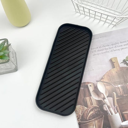 Silicone Sink Organizer Tray, Multi-Use Soap & Sponge Holder for Kitchen and Bathroom Countertops, Non-Slip Soap Dish(Black)
