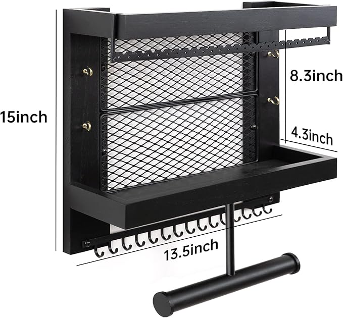 Pinzoveco Hanging Jewelry Organizer Wall Mounted With Wall Jewelry Organizer Holder For Necklaces Bracelet Earrings Ring (Black)