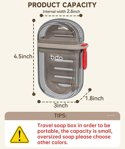 PEISAINOX Travel Soap Case, Leakproof Soap Container with Lid, Portable Bar Soap Holder for Traveling, Soap Dish for Bathroom, Shower, Gym, School, Camping, Vacation, Outdoor-Transparent-Black