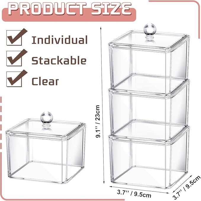 Reginary 9 PCS Hair Accessories Stackable Organizer Holder Storage with Lids Acrylic Clear Hair Tie Organizer Bathroom Bow Containers for Girls Headband Scrunchie Makeup Accessory Organizing