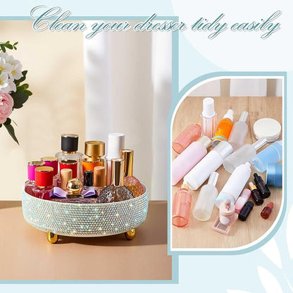 Honeydak White Bling Perfume Makeup Organizer Bling Mother's Day Nurses Day Gifts for Women Bathroom Organizers and Storage 360 Rotating Makeup Organizer for Countertop(Resin Stone)