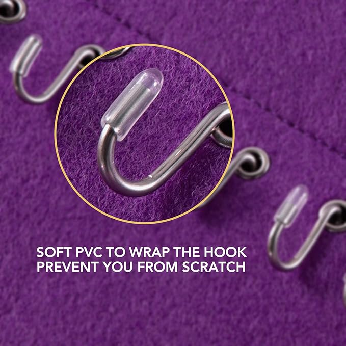 Wall Hanging Jewelry Organizer Storage with 24 Hook Wall Mounted Jewelry Display Hanging on Door Closet Necklace Holder for Bracelet Ring Chain-Patent Design(Purple)