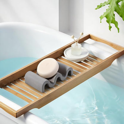 Diatomite Soap Dish Quick Drying Bar Soap Holder Draining Soap Saver Rack Wave Pattern Sponge Tray for Bathroom Sink, Shower, Kitchen, Dark Grey