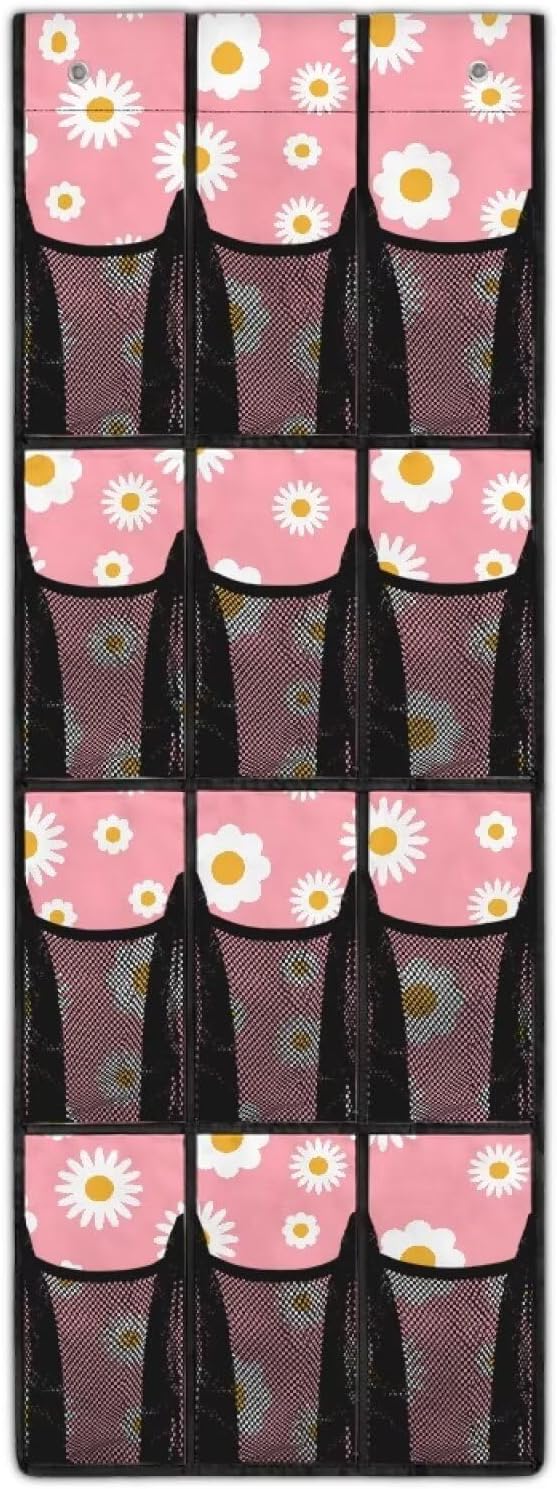 Daisy Shoe Organizer Door Hanger,Storage for Small Spaces,Over the Door Shoe Organizer with 12 Mesh Large Pockets