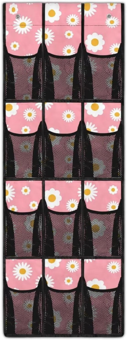 Daisy Shoe Organizer Door Hanger,Storage for Small Spaces,Over the Door Shoe Organizer with 12 Mesh Large Pockets