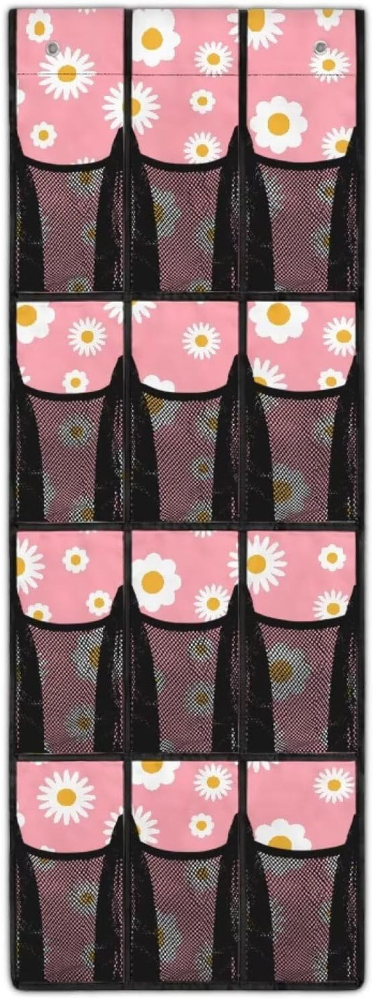 Daisy Shoe Organizer Door Hanger,Storage for Small Spaces,Over the Door Shoe Organizer with 12 Mesh Large Pockets