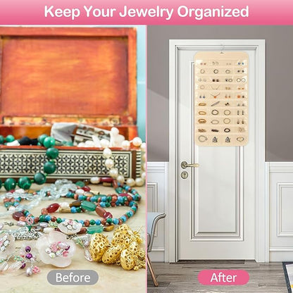 1 Pack Hanging Jewelry Organizer, 80 Clear Pockets earring organizer and storage, Accessories holder organizer for Closet, Jewelries, Necklace, Travel