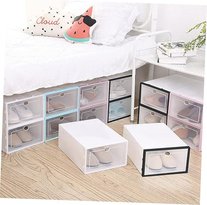 6pcs Shoes Storage Box Plastic Shoe Container Stackable Organizer Bin for Home Kitchen Office Closet