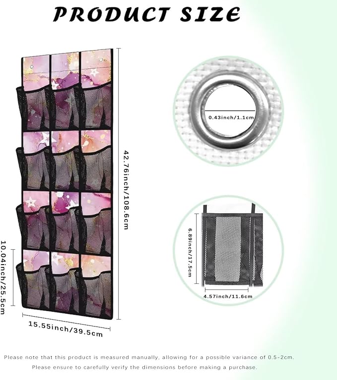 Marble Over The Door Shoe Organizer,12 Compartment Breathable Mesh Pocket Over the Door Hanging Shoe Organizer,Closet Shoe Organizer,Large Men's and Women's Shoe Organizer
