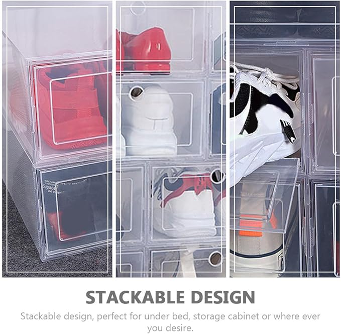 VICASKY Pp Plastic Shoe Storage Boxes, 4pcs Drawer-type Stackable Shoe Containers for Men and Women, Home Closet Organization and Sneaker Storage