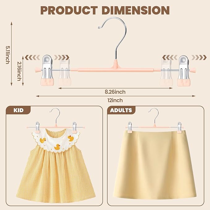 HUADYMEET 30 Pack 12Inch Pants Hangers with Clips,Metal Trouser Hanger for Jeans.Space Saving Skirt Hangers Heavy Duty Non-Slip Adjustable Clothes Shorts Hanger for Women,Men,Coral Pink