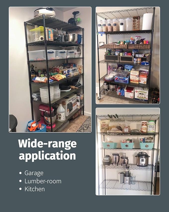 FDW Wire Shelving Unit with Wheels Steel 6 Tier Heavy Duty Layer Rack Storage Metal Shelf Garage Organizer Wire Rack Shelving Adjustable Utility 2100 LBS Capacity-18x48x82 inch (Black)