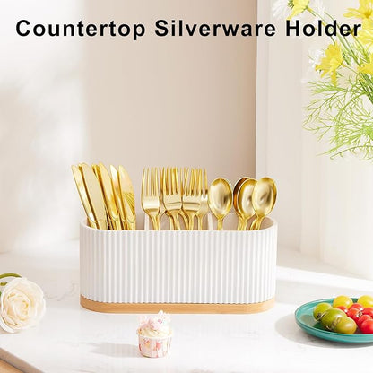 HouseJoy Countertop Silverware Holder, Silverware Caddy Organizer Holder for Forks, Spoons, Knives, Cutlery Caddy with 3 Compartments, Kitchen Utensil Holder for Party, Countertop