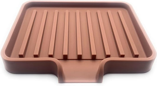 Silicone Soap Dish Tray and Sponge Holder with Drain Chute, Rectangular, Kitchen and Bathroom Sink Organizer (Mocha, 5.2"x4" (Set of 2), 7.2 Ounces)
