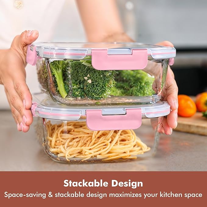 Razab 2 PC 1200ML / 41 Oz Glass Food Storage Containers with Lids - Airtight & Leakproof - Microwave/Oven/Freezer Safe - BPA Free - Ideal for Meal Prep, Storing Leftover & Lunch