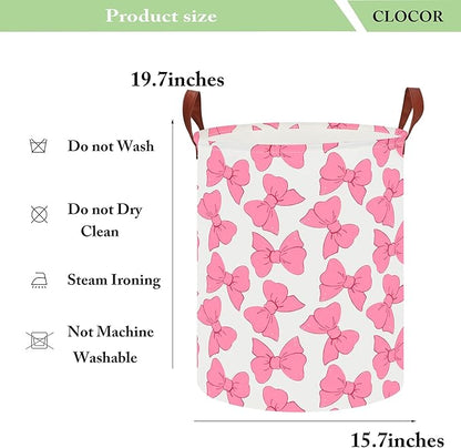 CLOCOR Large Laundry Basket,Waterproof Nursery Hamper,Collapsible Fabric Storage Container,Toys Bin,Room Decor,Gift Basket（Pink Bowknot