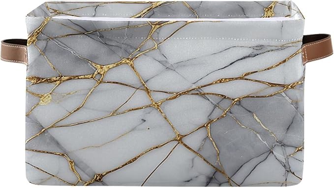 Gold Grey Marble Storage Basket Decorative Fabric Basket Bins Foldable Shelf Closet Basket Storage Box Cube With Handle Organizer Basket For Kids Toys Clothes Bedroom Nursery